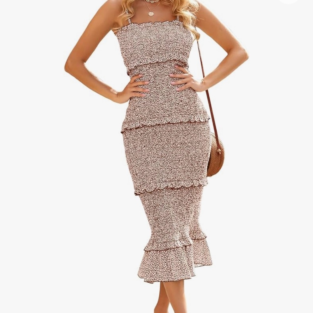 Floral Midi Smocked Bodycon Dress